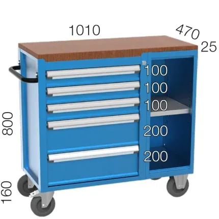 8535 – TOOL TROLLEY WITH 5 DRAWERS AND 1 SHELF