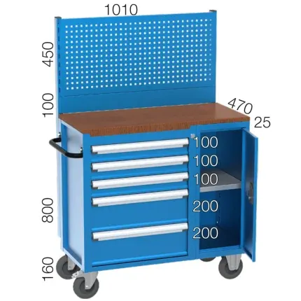 8536 – TOOL TROLLEY WITH 5 DRAWERS ,1 SHELF AND TOOL PANEL