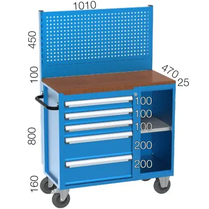 8538 – TOOL TROLLEY WITH 5 DRAWERS ,1 SHELF (WITHOUT DOOR) AND TOOL PANEL
