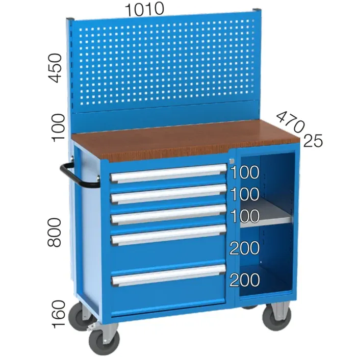 8538 – TOOL TROLLEY WITH 5 DRAWERS ,1 SHELF (WITHOUT DOOR) AND TOOL PANEL
