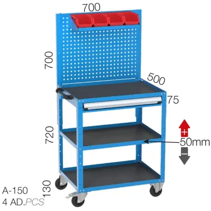 8547 –  TOOL CART WITH 3 SHELVES, 1 DRAWER AND PEGBOARD