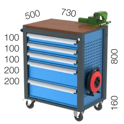 8585 – TOOL TROLLEY WITH 5 DRAWERS, EXTENSION CABLE AND VICE