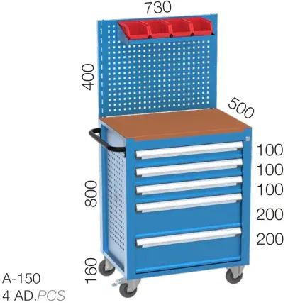 8597 – TOOL TROLLEY WITH 5 DRAWERS AND TOOL PANEL